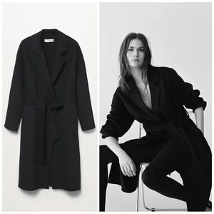 Mango Handmade Wool Blend Coat Black New